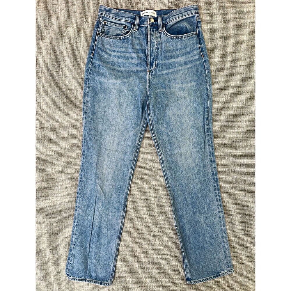 Denim Forum Women’s Joni High Rise Relaxed Straight Light Wash Blue Jeans 29